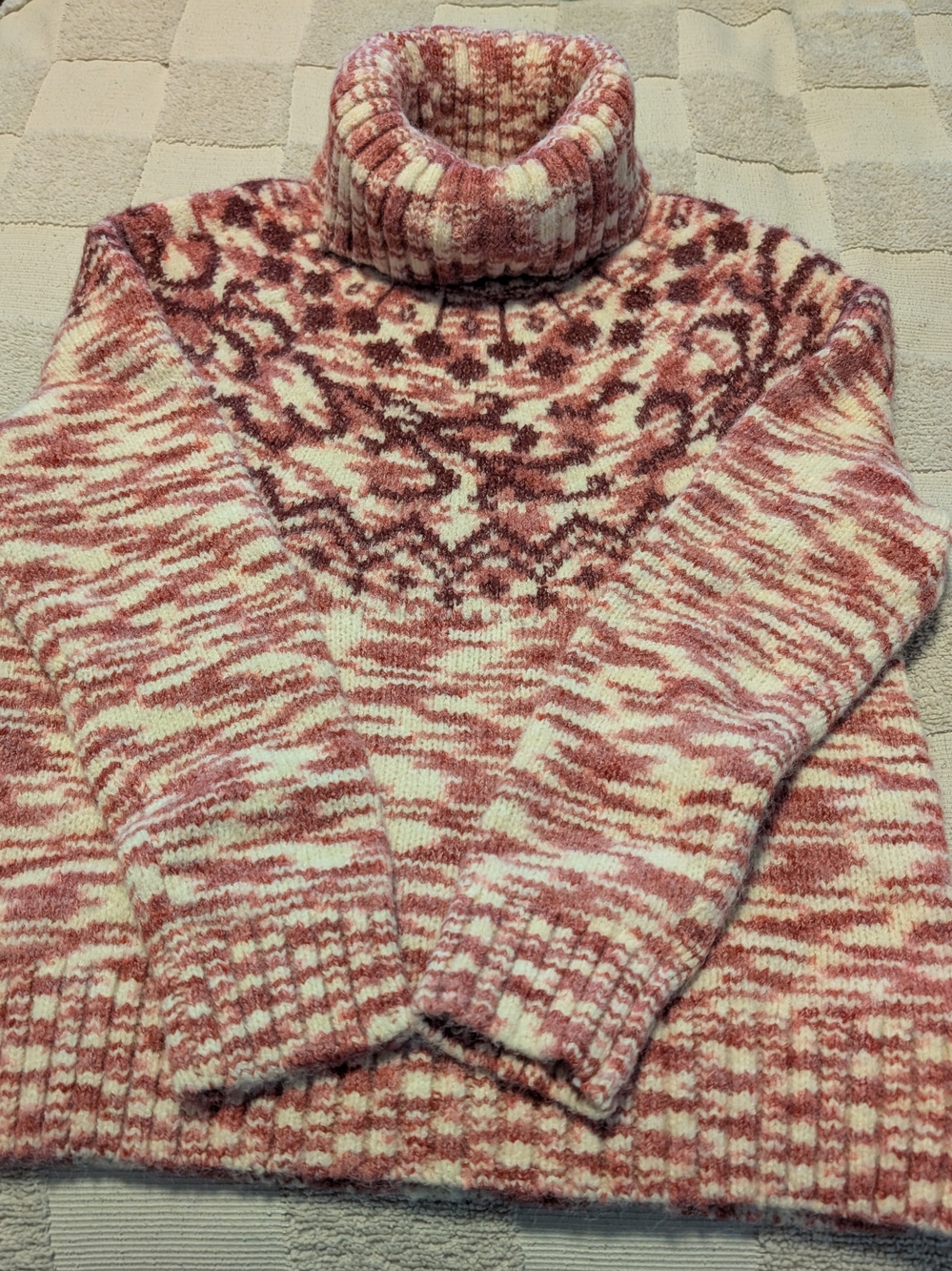 LOFT Pink and Cream Marled Turtleneck Sweater